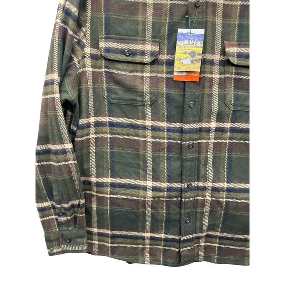 Orvis Heavyweight Flannel Shirt Jacket Shacket Green Plaid Pockets Sz. XXL New - Picture 3 of 14